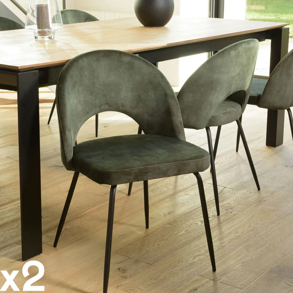 Chaise velours vert dossier demi-lune (lot de 2) TIM