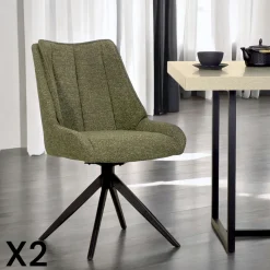 Chaise vert foncé pivotante en velours texturé (lot de 2) IENA