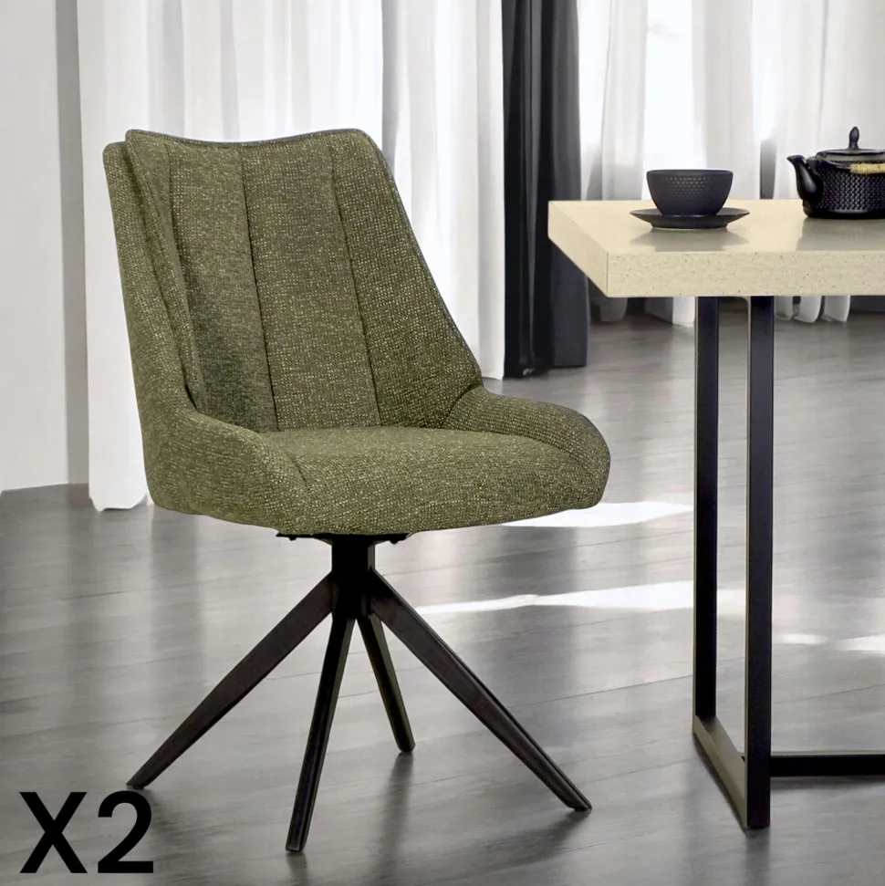 Chaise vert foncé pivotante en velours texturé (lot de 2) IENA