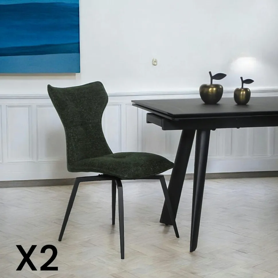 Chaise verte pivotante en velours avec passepoil (lot de 2) LOMBARDIE