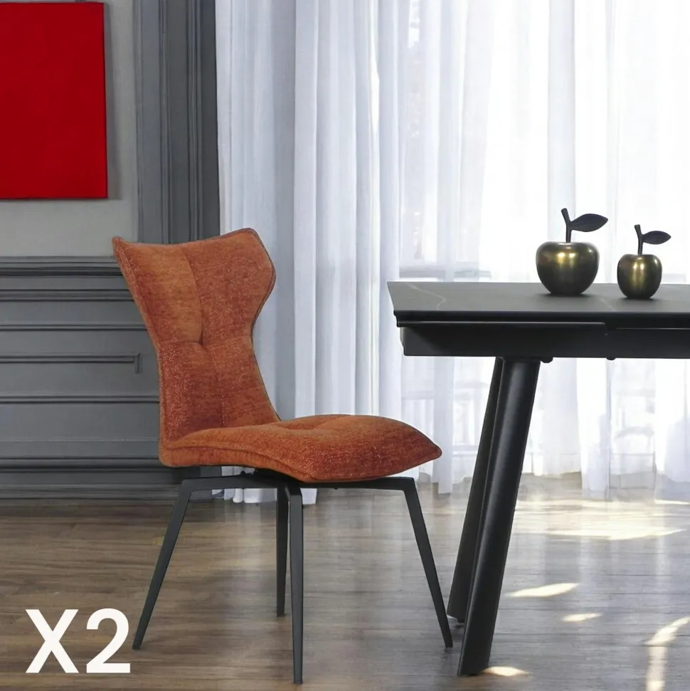 Chaise verte pivotante en velours avec passepoil (lot de 2) LOMBARDIE