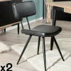 Chaise vintage tissu noir/gris anthracite (lot de 2) TIM