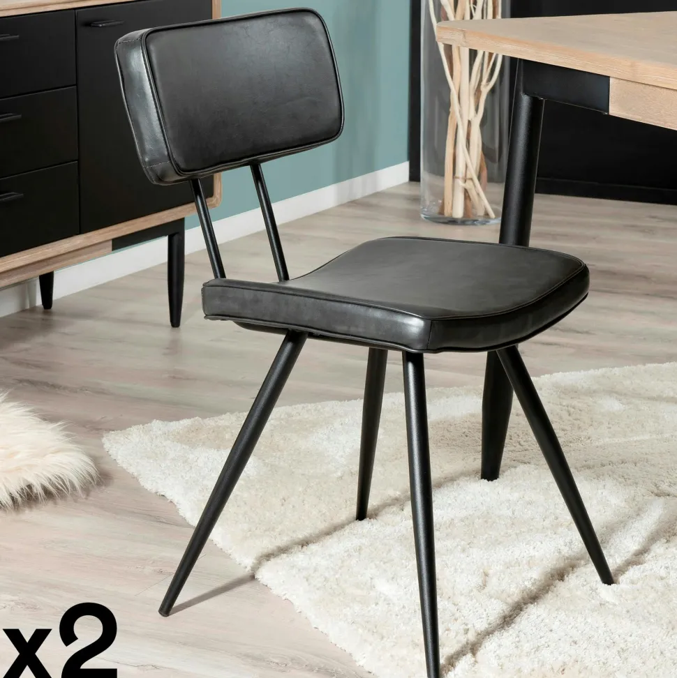 Chaise vintage tissu noir/gris anthracite (lot de 2) TIM