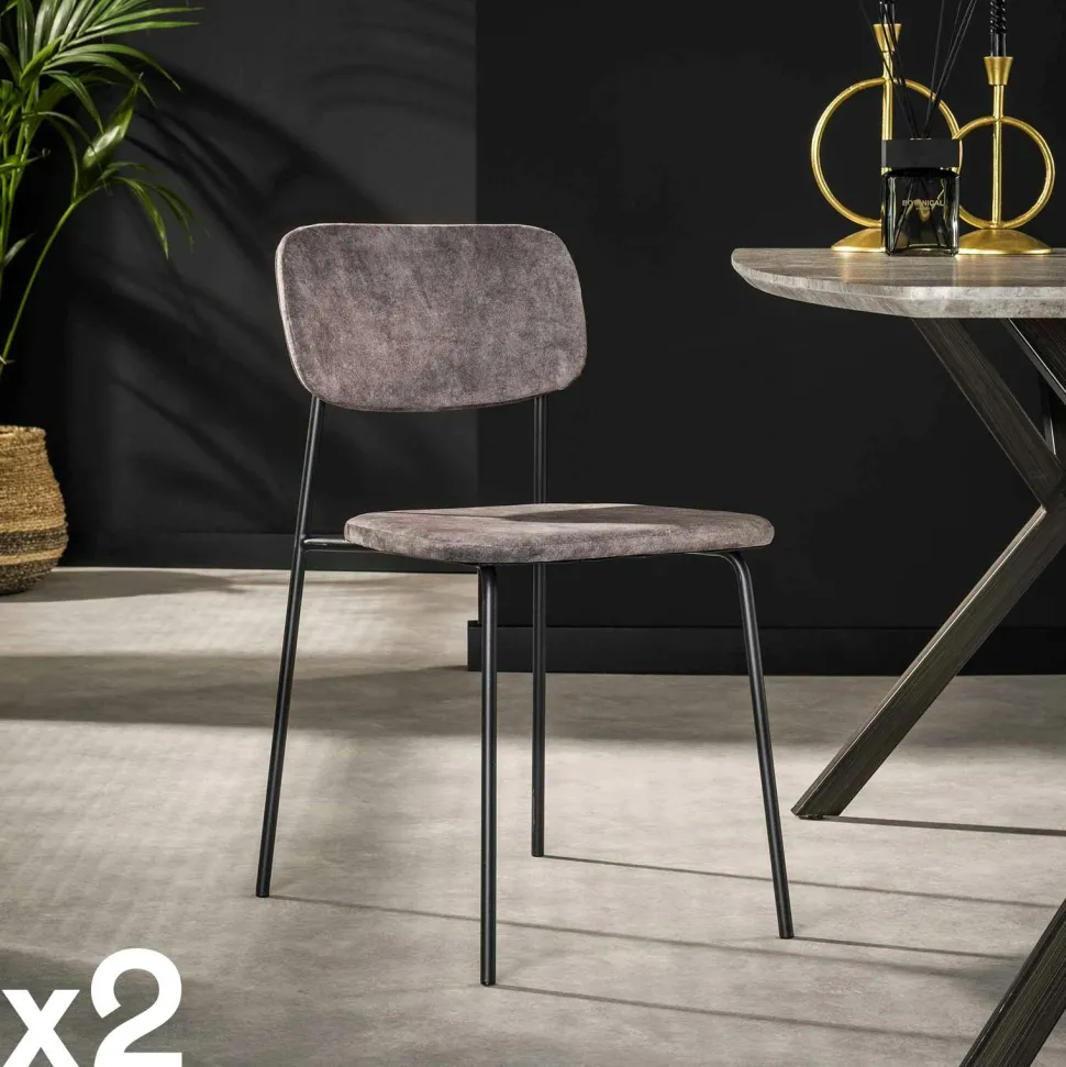 Chaise vintage tissu noir/gris anthracite (lot de 2) TIM
