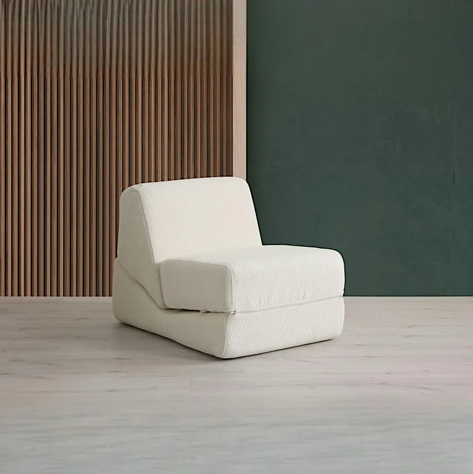 Chauffeuse convertible blanche bouclette, lit d'appoint SAPPO