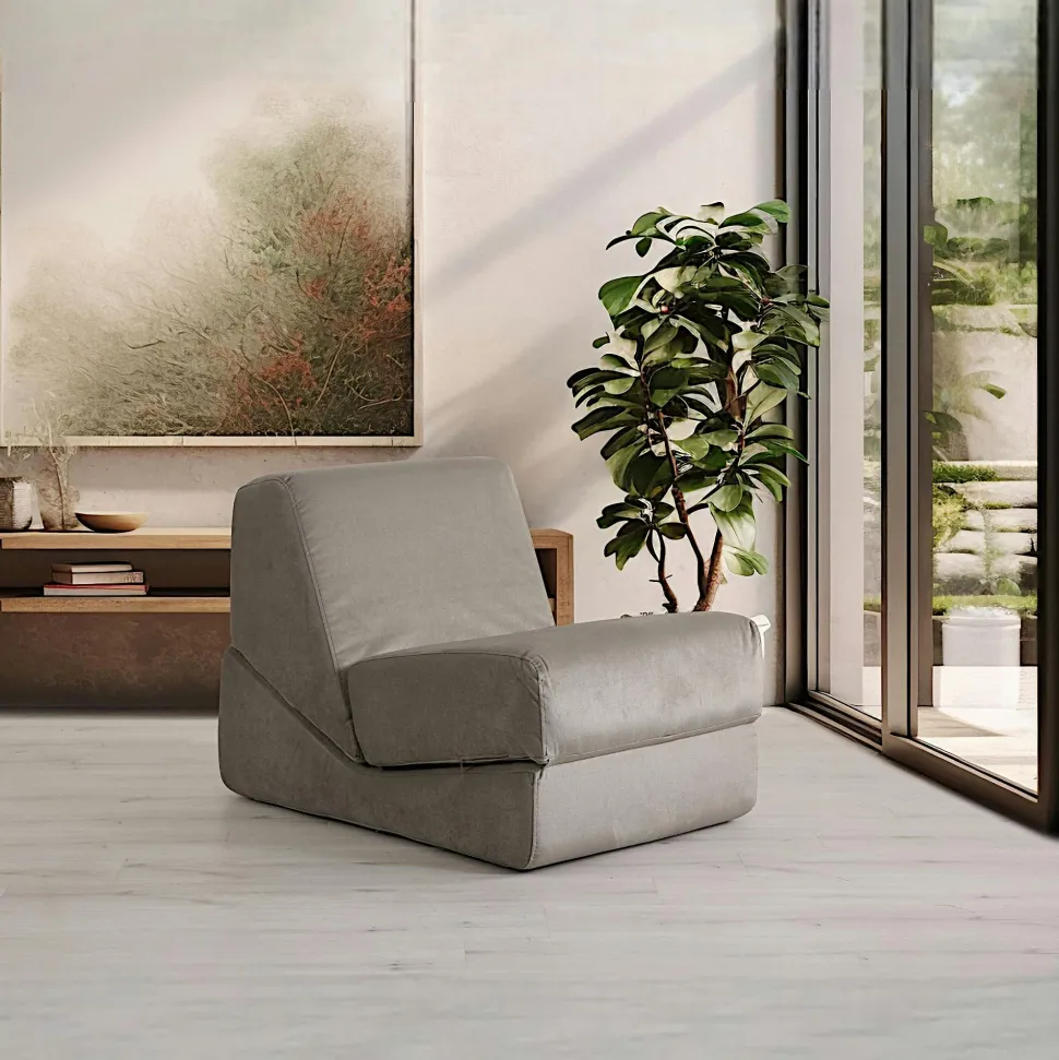Chauffeuse convertible blanche bouclette, lit d'appoint SAPPO