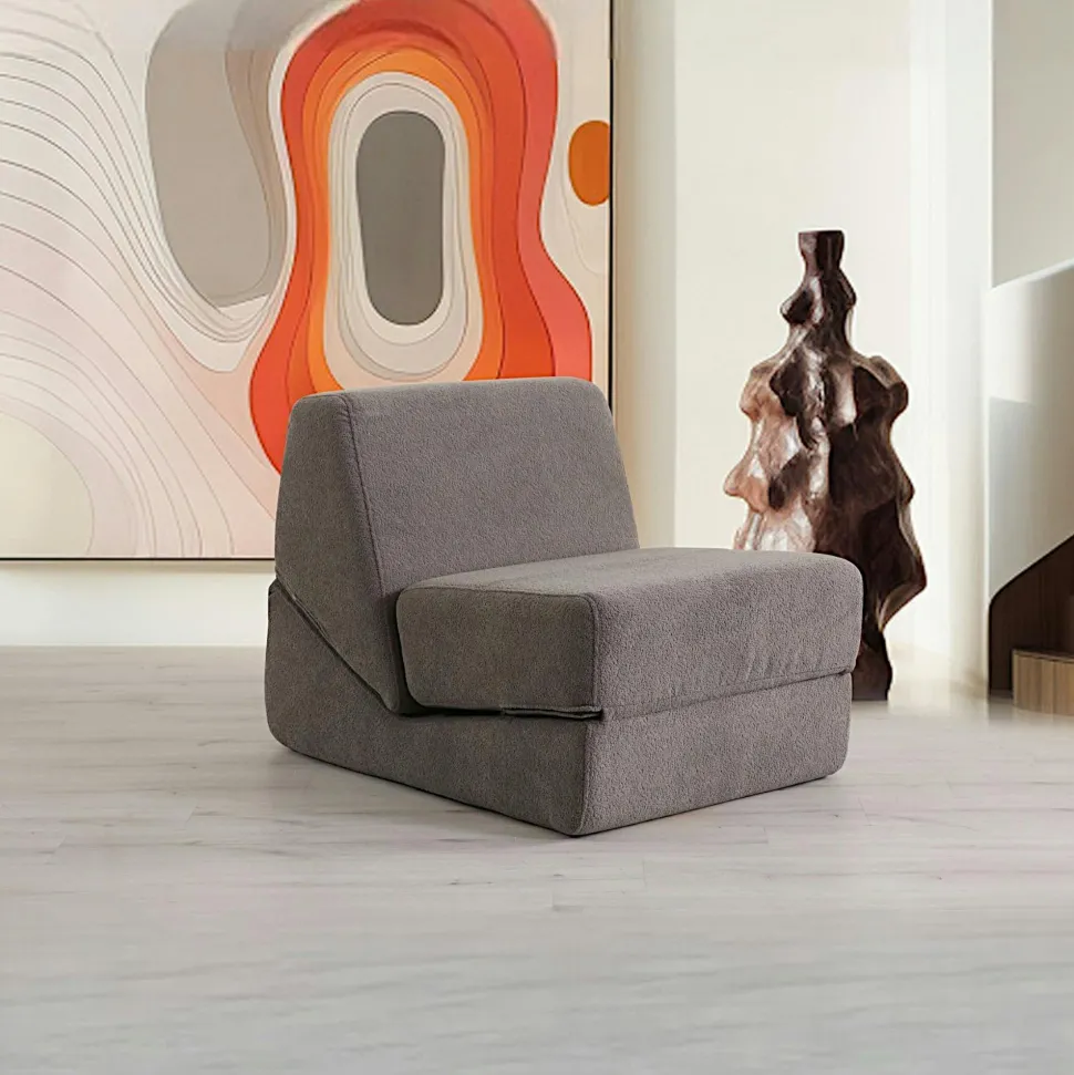 Chauffeuse convertible gris velours, lit d'appoint SAPPO
