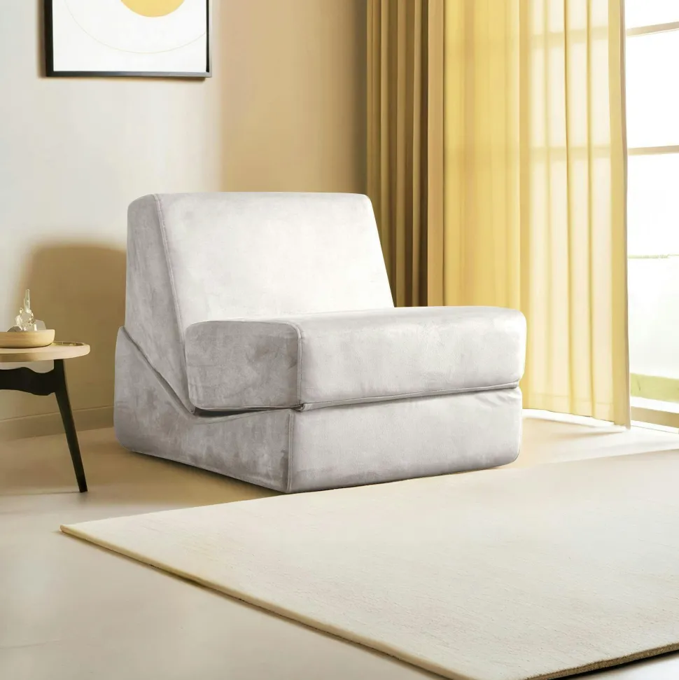 Chauffeuse convertible gris velours, lit d'appoint SAPPO