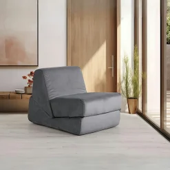 Chauffeuse convertible gris orage velours, lit d'appoint SAPPO