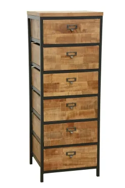 Chiffonnier 6 tiroirs en Hévéa recyclé naturel et métal 45x40x120cm LOFT