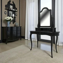 Coiffeuse miroir galbée hévéa 125x50x165cm TRADITION