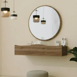 Coiffeuse murale scandinave avec miroir, 2 tiroirs MARFA