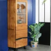 Colonne de rangement bois recyclé teck laque noire BARBADE