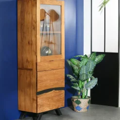 Colonne de rangement bois recyclé teck laque noire BARBADE