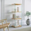 Colonne vitrine design - bois clair, 4 plateaux LHASA