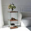 Colonne vitrine design - bois marron, 3 plateaux LHASA