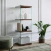 Colonne vitrine design - bois brun, 4 plateaux LHASA