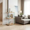 Colonne vitrine design - bois clair, 3 plateaux LHASA