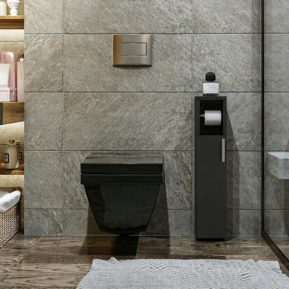 Colonne WC anthracite 1 porte et dérouleur papier MARFA