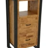 Commode / Chiffonnier hévéa recyclé naturel et métal noirci 2 tiroirs 1 niche 60X40X110cm DOCKER