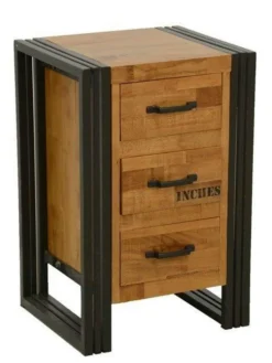 Commode / Chiffonnier hévéa recyclé naturel et métal noirci 3 tiroirs 40X35X60cm DOCKER