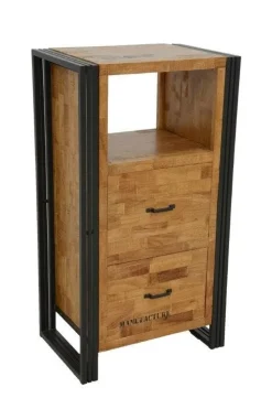 Commode / Chiffonnier hévéa recyclé naturel et métal noirci 3 tiroirs 40X35X60cm DOCKER