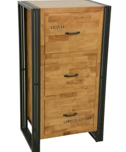 Commode / Chiffonnier hévéa recyclé naturel et métal noirci 3 tiroirs 60X40X110cm DOCKER
