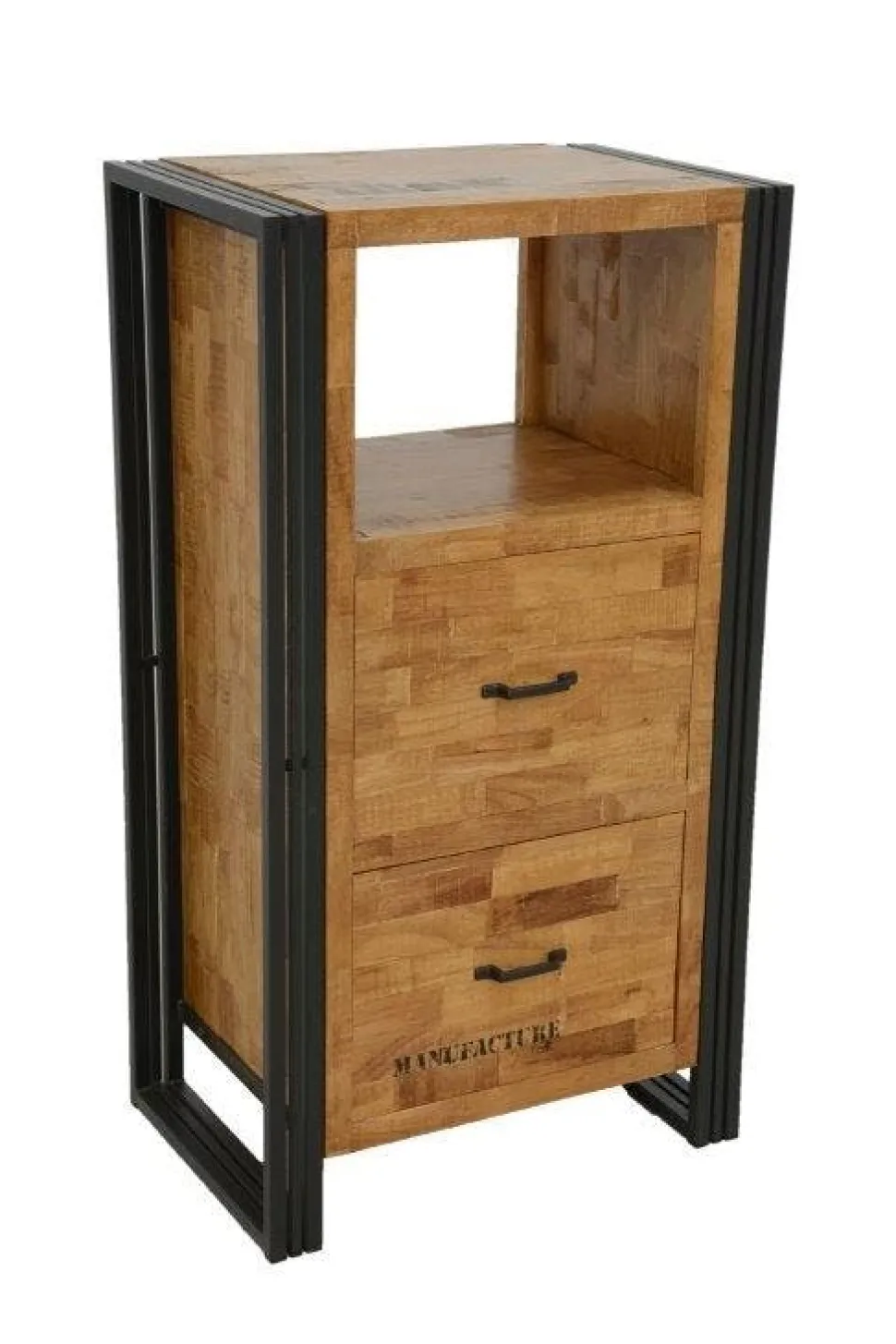 Commode / Chiffonnier hévéa recyclé naturel et métal noirci 3 tiroirs 60X40X110cm DOCKER