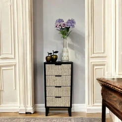 Commode 4 tiroirs bois et métal décor oriental