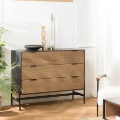 Commode 3 tiroirs bois noir et pin ALMEIRA