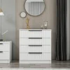 Commode blanche moderne 4 tiroirs, façade rainurée BYRON