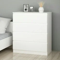 Commode blanche moderne 4 tiroirs, format compact MARFA
