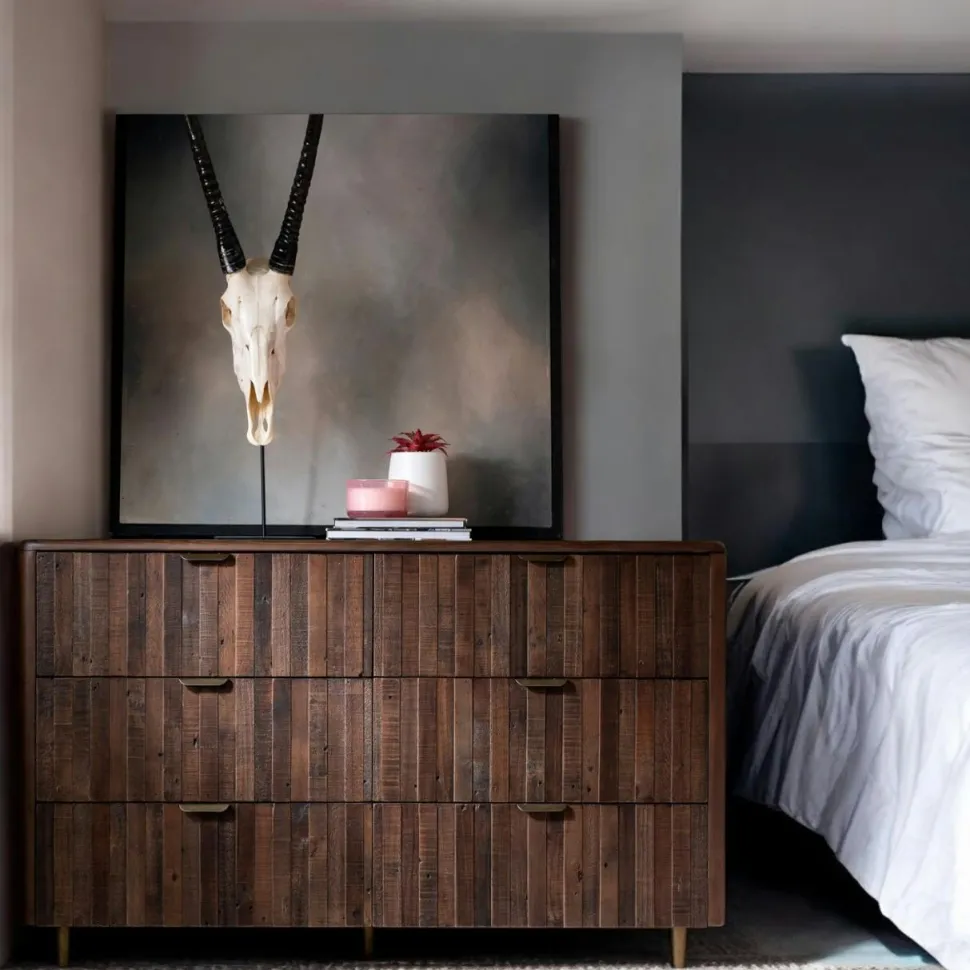 Commode bois recyclé brun 6 tiroirs QUEENSTOWN