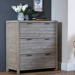 Commode bois recyclé grisé 3 tiroirs SIENNE