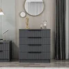 Commode chambre 4 tiroirs, façade grise rainurée BYRON