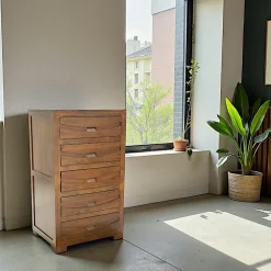 Commode Chiffonnier Hévéa 5 tiroirs 65x50x110cm NIAGARA