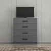 Commode de chambre grise 4 tiroirs, poignées baguettes MARFA