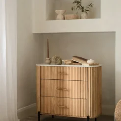 Commode en bois de manguier et marbre 6 tiroirs MASSA