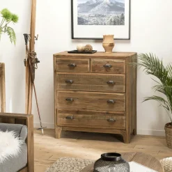 Commode en bois de pin recyclé 2 tiroirs DENVER