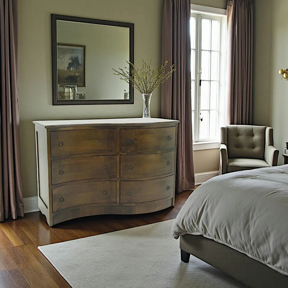 Commode exotique vague hévéa 6 tiroirs 110cm TRADITION