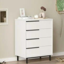 Commode haute blanche à détails noirs, 4 tiroirs JENA