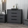 Commode moderne 4 tiroirs grise, façade rainurée BYRON