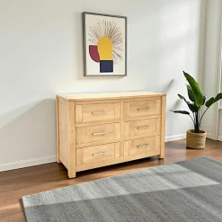 Commode moderne 6 tiroirs bois massif hévéa ATTAN