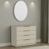 Commode moderne beige 4 tiroirs, miroir assorti BYRON