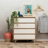 Commode moderne effet chêne 4 tiroirs blancs BYRON