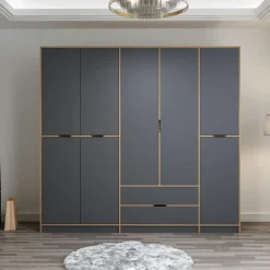 Commode moderne effet chêne 4 tiroirs blancs BYRON