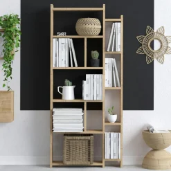 Commode moderne effet chêne 4 tiroirs blancs BYRON