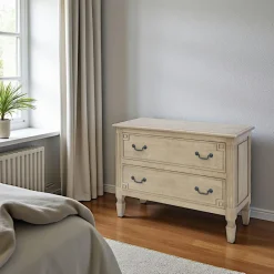 Commode sculté 2 tiroirs hévéa 100x40x75cm TRADITION