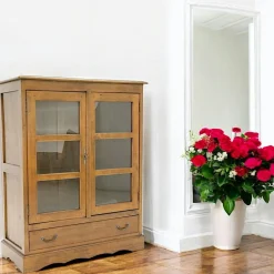 Confiturier 2 portes vitrées hévéa 96x42x120cm TRADITION