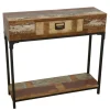 Console 1 tiroir, 1 plateau bas en Hévéa recyclé coloré et métal 80x25x75cm LOFT COLORS